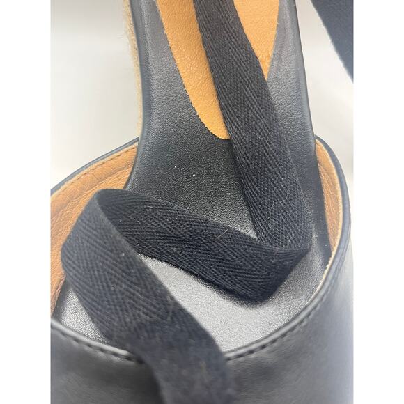 Venus Black Faux Leather Closed Toe Espadrille with Ankle Wrap Ribbon Ties - Picture 10 of 12